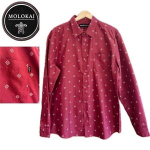 Molokai Surf Red White Diamond Pattern Casual Button Down Shirt Men’s size Large